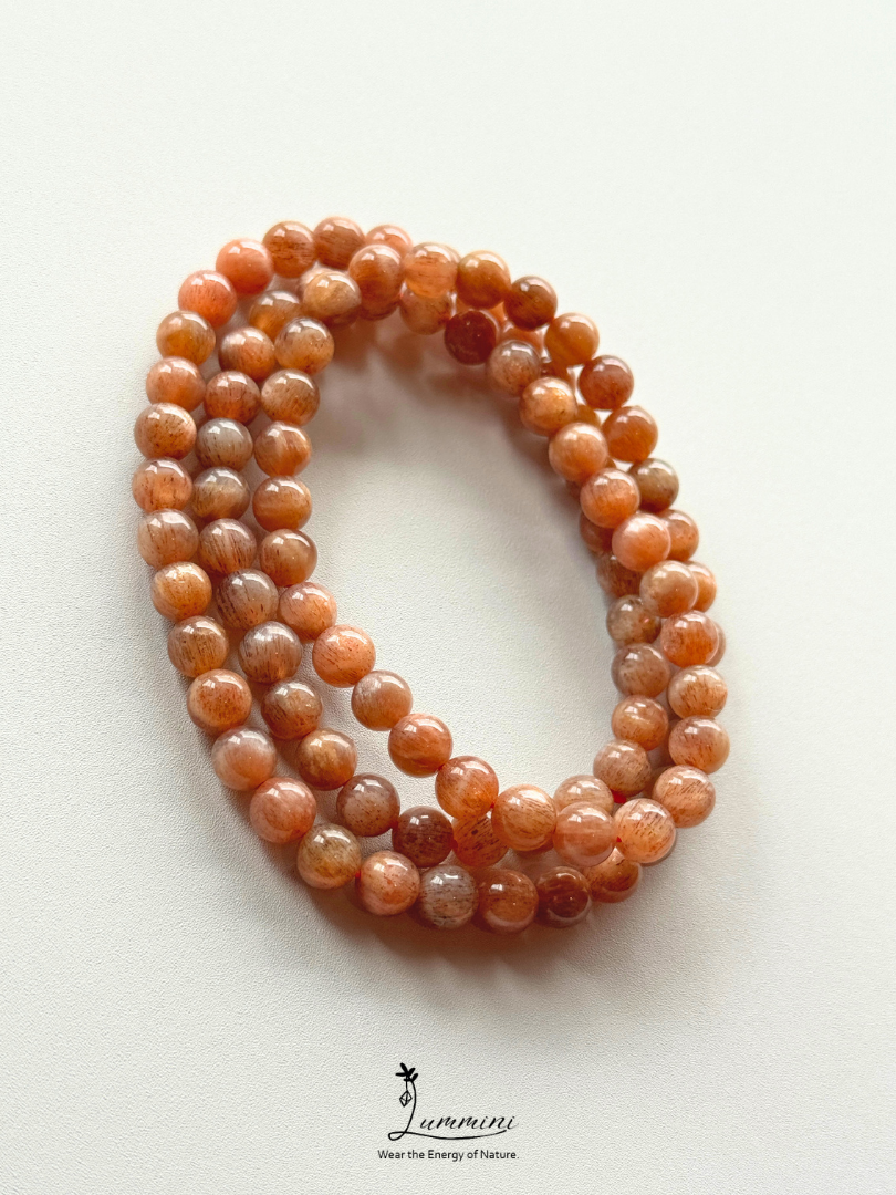 Natural Orange Starry Elestial Quartz Multi-Wrap Bracelet, Heliolite Black Sun Stone, Random Selection - 6mm