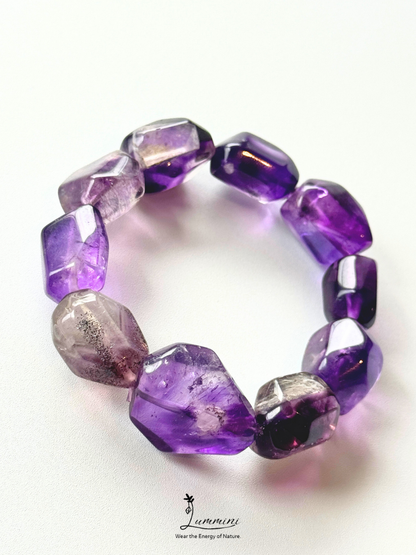 Rare & Distinctive - Natural Uruguay Super Seven Bracelet – Hand-Cut and Polished Freeform Beads 12–15mm, One of a Kind