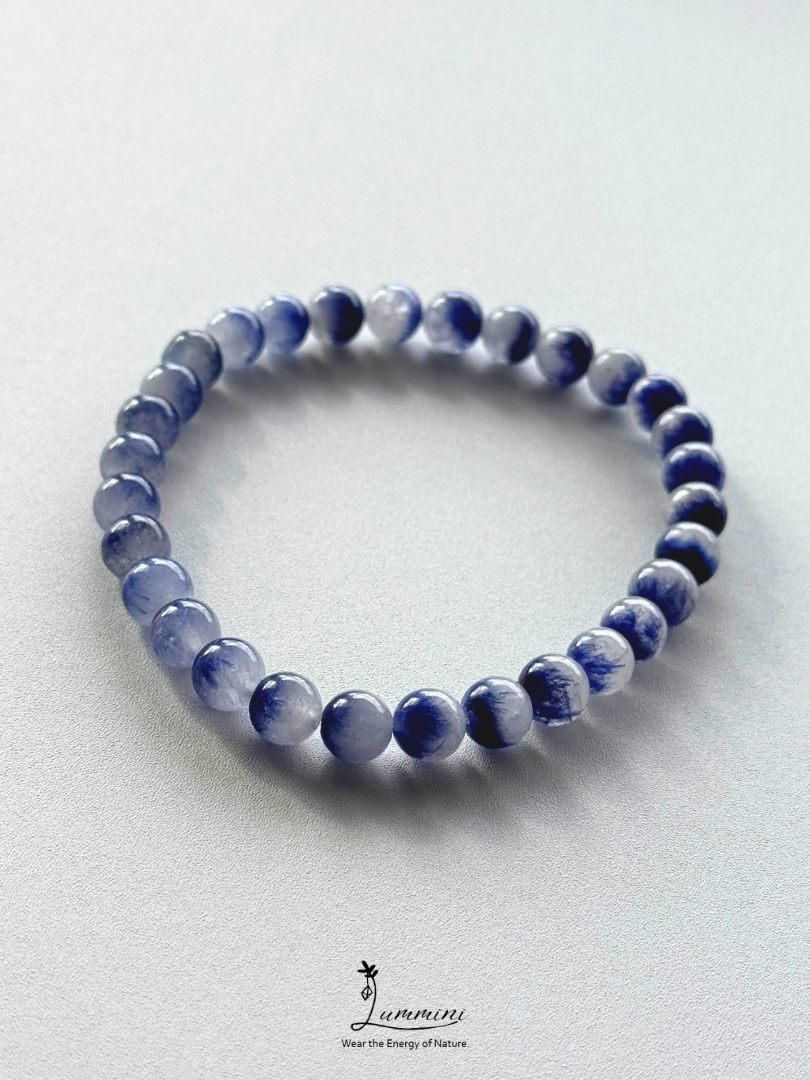 Rare Natural Blue Rutilated Quartz Bracelet – Blue Thread Inclusions – 6.2mm - One of a Kind， Gift Ready