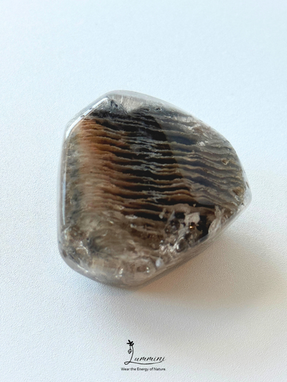 Natural Black-Grey Phantom Quartz Pocket Stone, Layered Phantom – 40g, 38mm