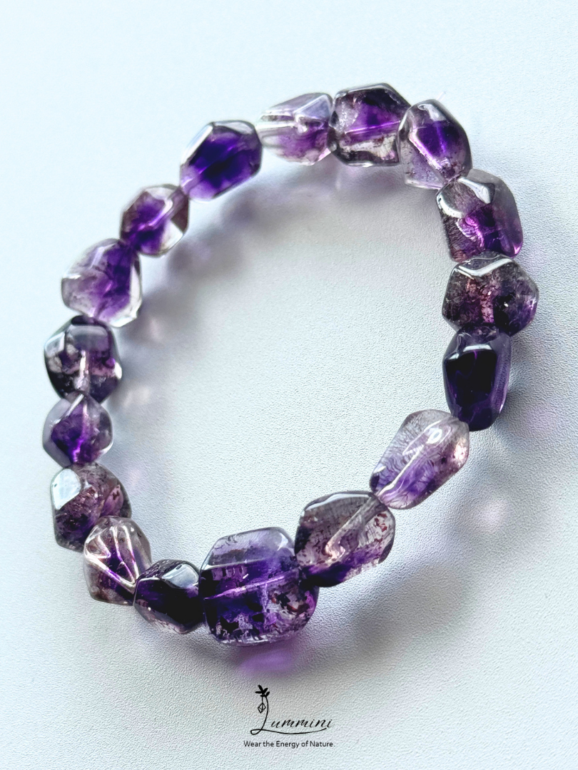 Top Rare Premium Brazilian Natural Super Seven Quartz Hand-Cut Freeform Crystal Bracelet – 18g, 10mm
