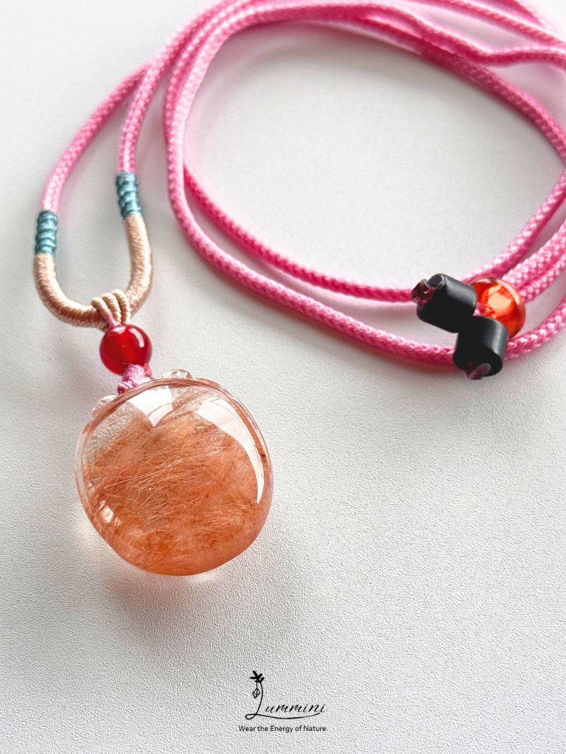 Natural Copper Rutilated Quartz Fortune Pouch Pendant