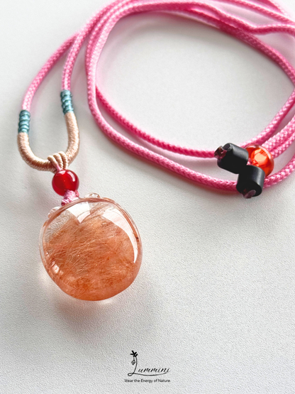 Natural Copper Rutilated Quartz Fortune Pouch Pendant