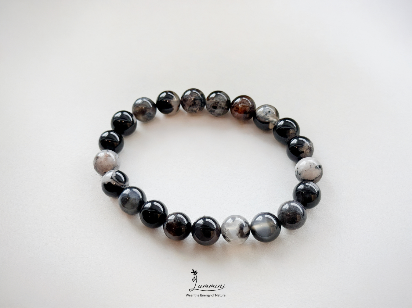 Black Sakura Agate · Unique Blossom Pattern · 9.5mm