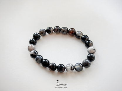 Black Sakura Agate · Unique Blossom Pattern · 9.5mm