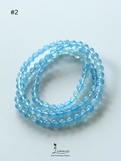 Premium Natural Aquamarine Triple-Wrap Healing Bracelet – Vivid Blue – 6mm #2, One of a Kind, Gift Ready