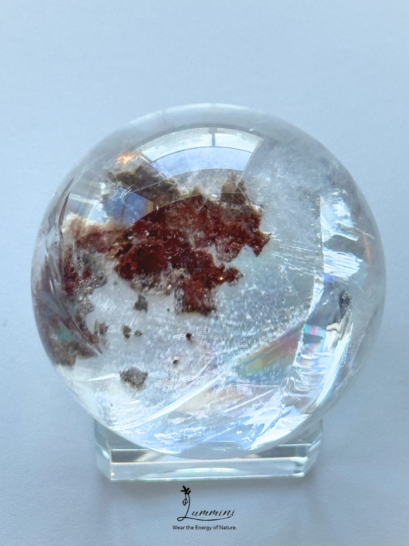 Rare & Distinctive - Natural Red Phantom Quartz Sphere with Rainbow Flash & Mineral Association – 43mm
