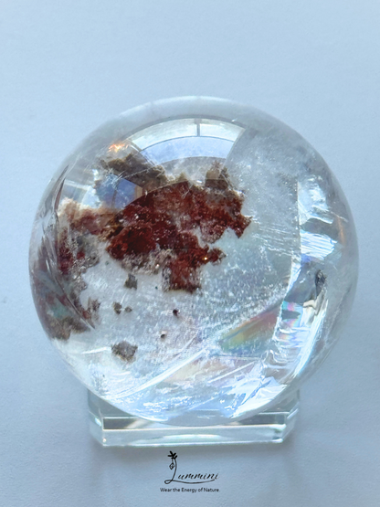 Rare & Distinctive - Natural Red Phantom Quartz Sphere with Rainbow Flash & Mineral Association – 43mm