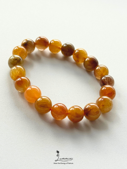 Natural Golden Rutilated Quartz Bracelet - Crowded Rutile - One of a Kind – 11mm