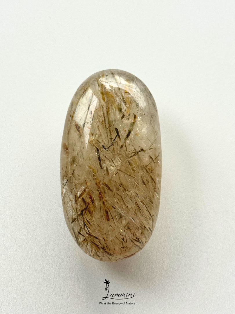 Natural Green Tourmaline Inclusion Quartz Palm Stone – Scallion-Like Needles – 100g, 68mm