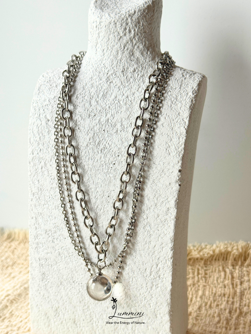 Natural Clear Quartz 15mm Multi-Layer Chain Necklace, One of a Kind