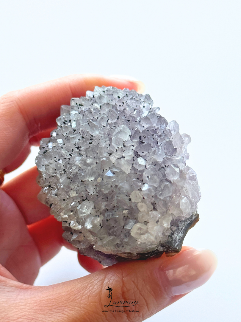 Natural Grey Quartz Hedgehog Cluster with Black Mineral Inclusions - 131g, 63.5mm