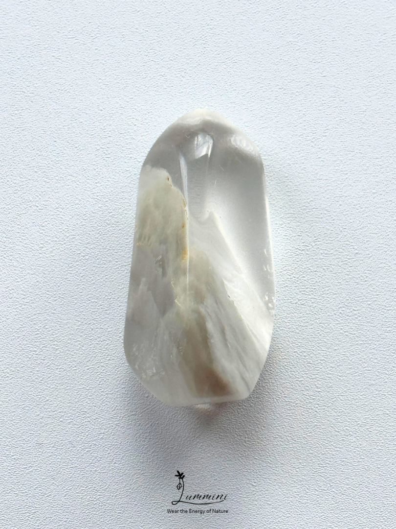 Natural White Rabbit Hair Quartz Freeform Pocket Stone - 7g