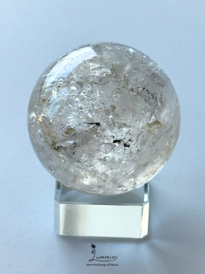 Natrual Herkimer-Style Guizhou Skeletal Quartz Sphere with Internal Cavities & Black Sand – 46mm