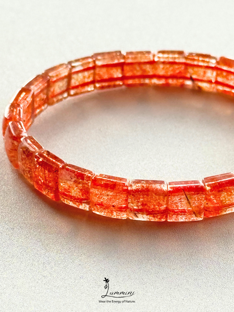 Natural Sunstone Tile Bracelet with Black Tourmaline Inclusions – 7.5 × 6.7 × 4 mm