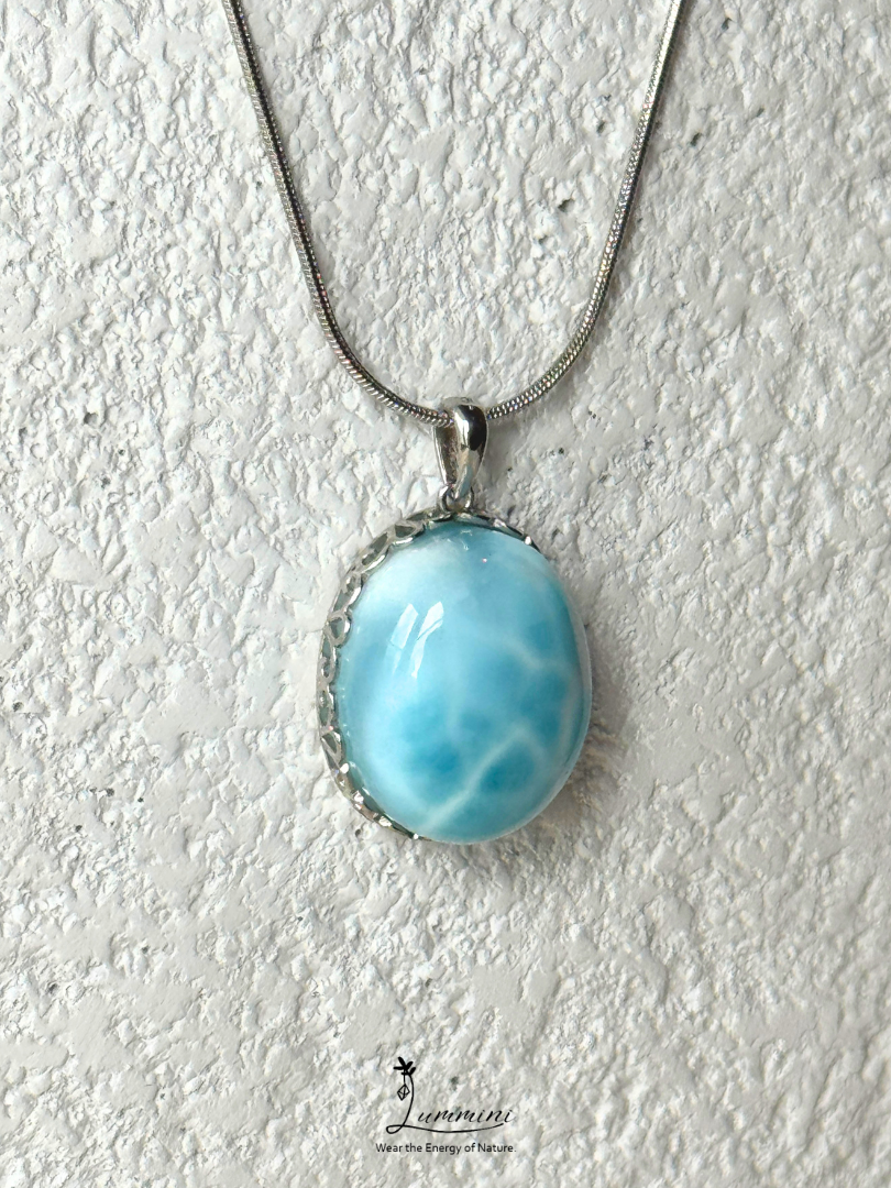 Genuine Natural Larimar Heart Pendant Necklace in Silver 925 Setting – 16*21*10 mm, Gift Ready, One of a Kind, Larimar Jewellery
