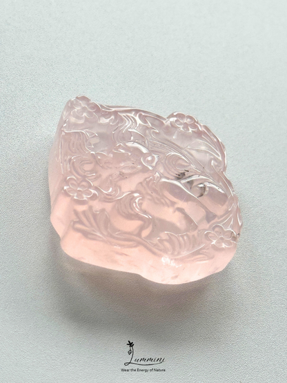Natural Rose Quartz Nine-Tailed Fox Carving – 41mm