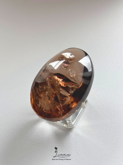 Natural Smoky Quartz Palm Stone with Rainbow Fractures - 53g, 50 mm
