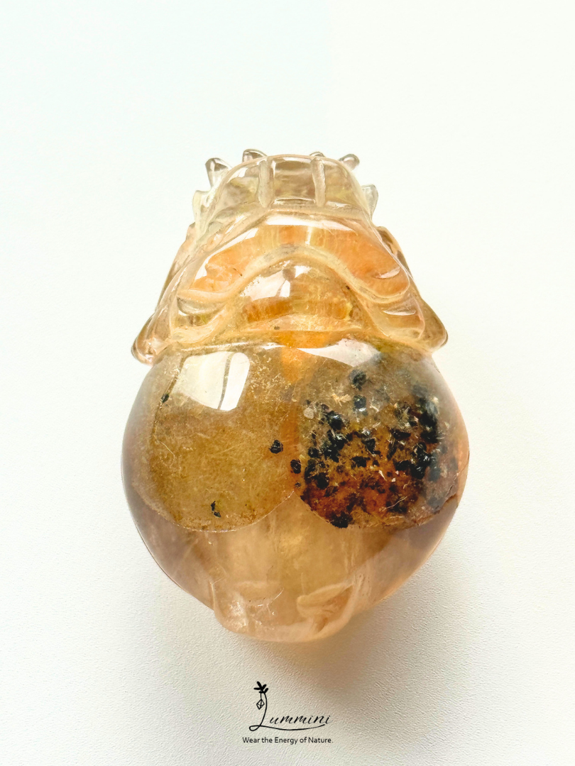 Natural Crystal - Pixiu Carving Quartz with Rare Black & Orange Mineral Inclusions – 75g, 53mm