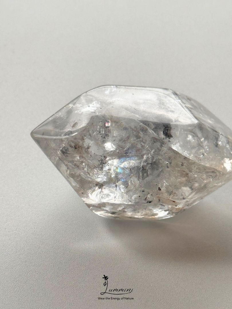 Natural Guizhou Herkimer Quartz Double-Terminated Palm Stone – One of a Kind - 107g, 65.5 mm