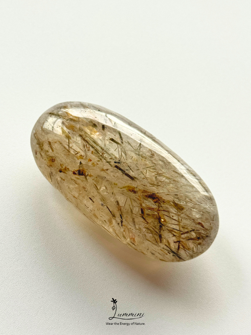 Natural Green Tourmaline Inclusion Quartz Palm Stone – Scallion-Like Needles – 100g, 68mm