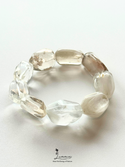Natural Handmade Mixed Quartz Bracelet – Garden Quartz, Rutilated Quartz & White Rabbit Hair Quartz Freeform Beads