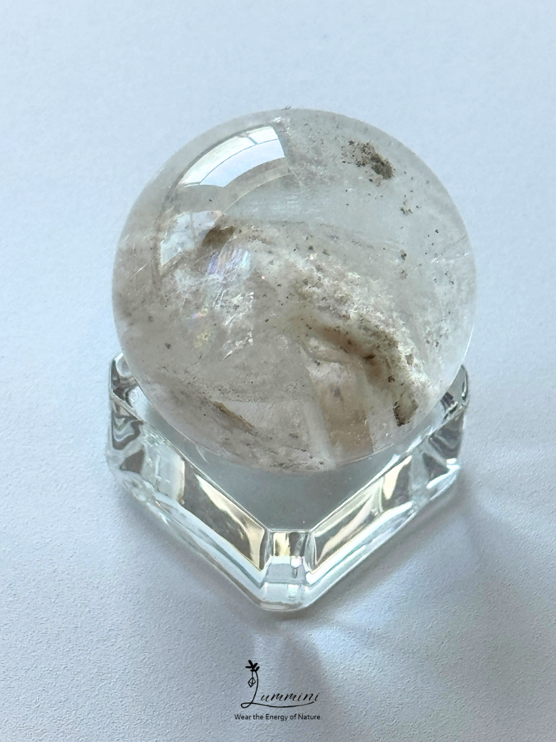 Natural White Phantom Quartz Snow Scene Crystal Sphere – 31mm, One of a Kind