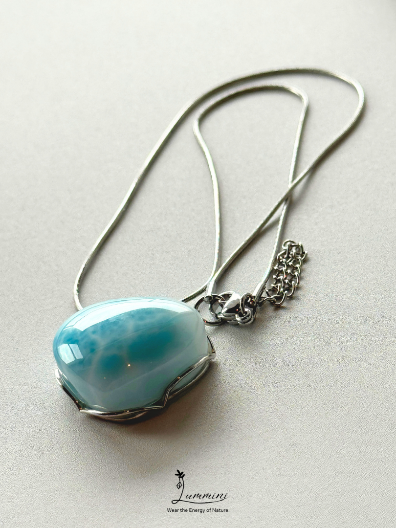 Genuine Natural Larimar Heart Pendant Necklace in Silver 925 Setting – 15g, 26*23*11 mm, Gift Ready, One of a Kind, Larimar Jewellery