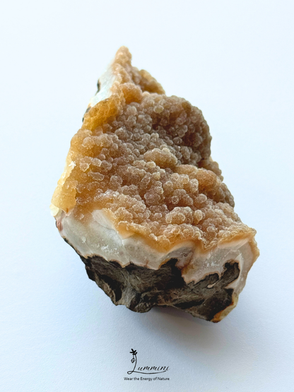 Natural Honey Botryoidal Druzy Quartz on Agate Matrix – 175g, 90mm