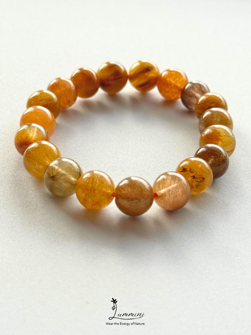 Natural Golden Rutilated Quartz Bracelet - Crowded Rutile - One of a Kind – 11mm