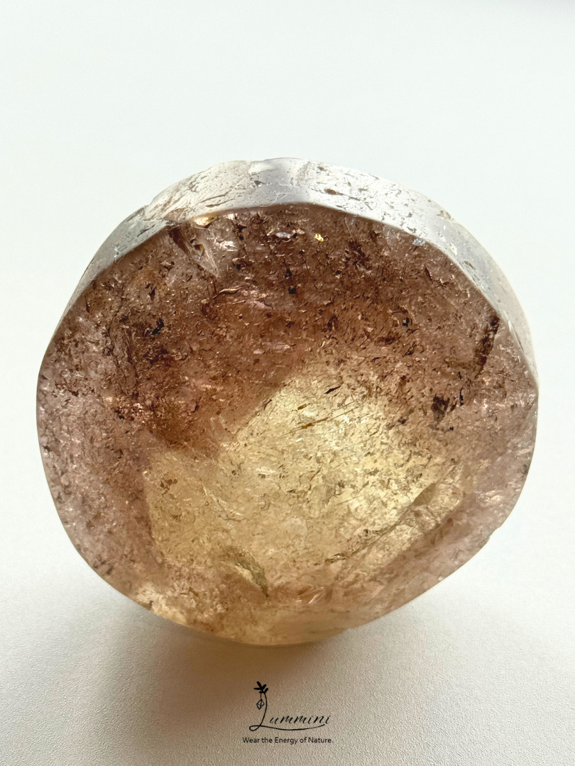 Natural Smoky Quartz Enhydro Palm Stone – Fluid Inclusion – 62mm