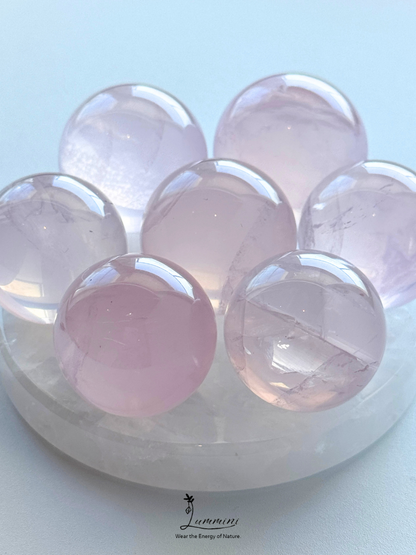 Natural Rose Quartz Mini Sphere Value Pack from 26mm to 28mm  – 7 Pieces with Clear Quartz Base