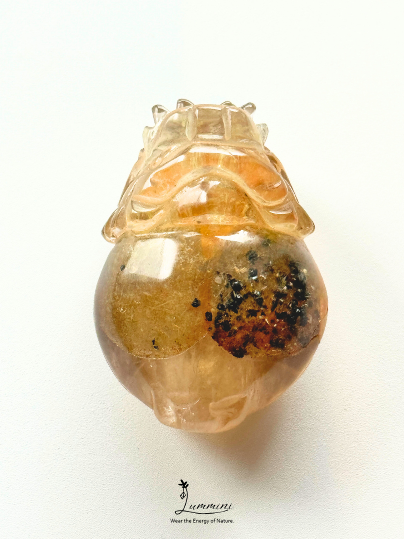 Natural Crystal - Pixiu Carving Quartz with Rare Black & Orange Mineral Inclusions – 75g, 53mm