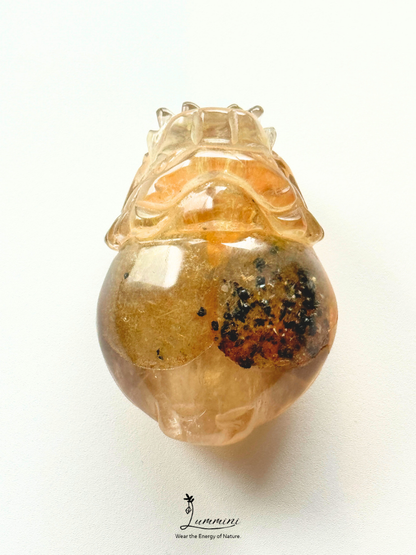 Natural Crystal - Pixiu Carving Quartz with Rare Black & Orange Mineral Inclusions – 75g, 53mm