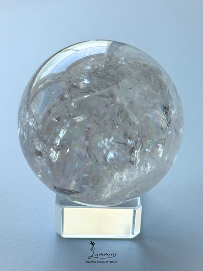 Collector-Grade Large Natural Clear Quartz Sphere with Explosive Rainbow Fractures – 62.5mm