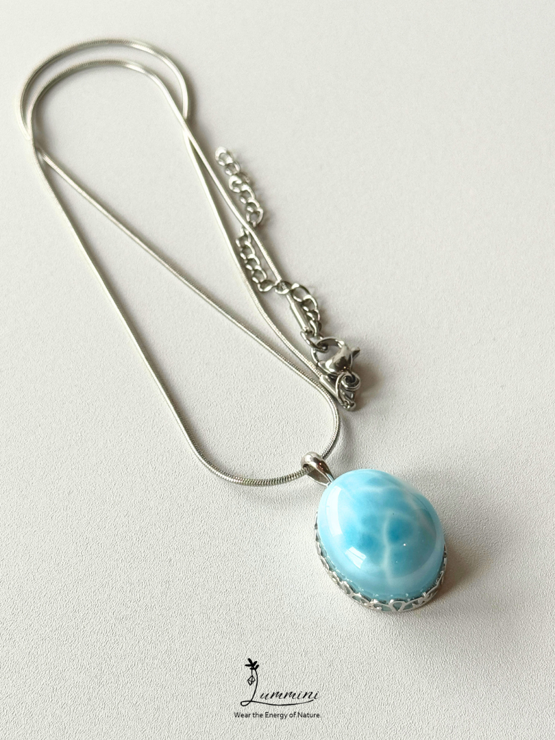 Genuine Natural Larimar Heart Pendant Necklace in Silver 925 Setting – 16*21*10 mm, Gift Ready, One of a Kind, Larimar Jewellery