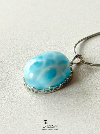 Genuine Natural Larimar Heart Pendant Necklace in Silver 925 Setting – 16*21*10 mm, Gift Ready, One of a Kind, Larimar Jewellery