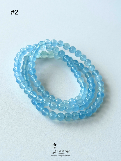 Premium Natural Aquamarine Triple-Wrap Healing Bracelet – Vivid Blue – 6mm #2, One of a Kind, Gift Ready