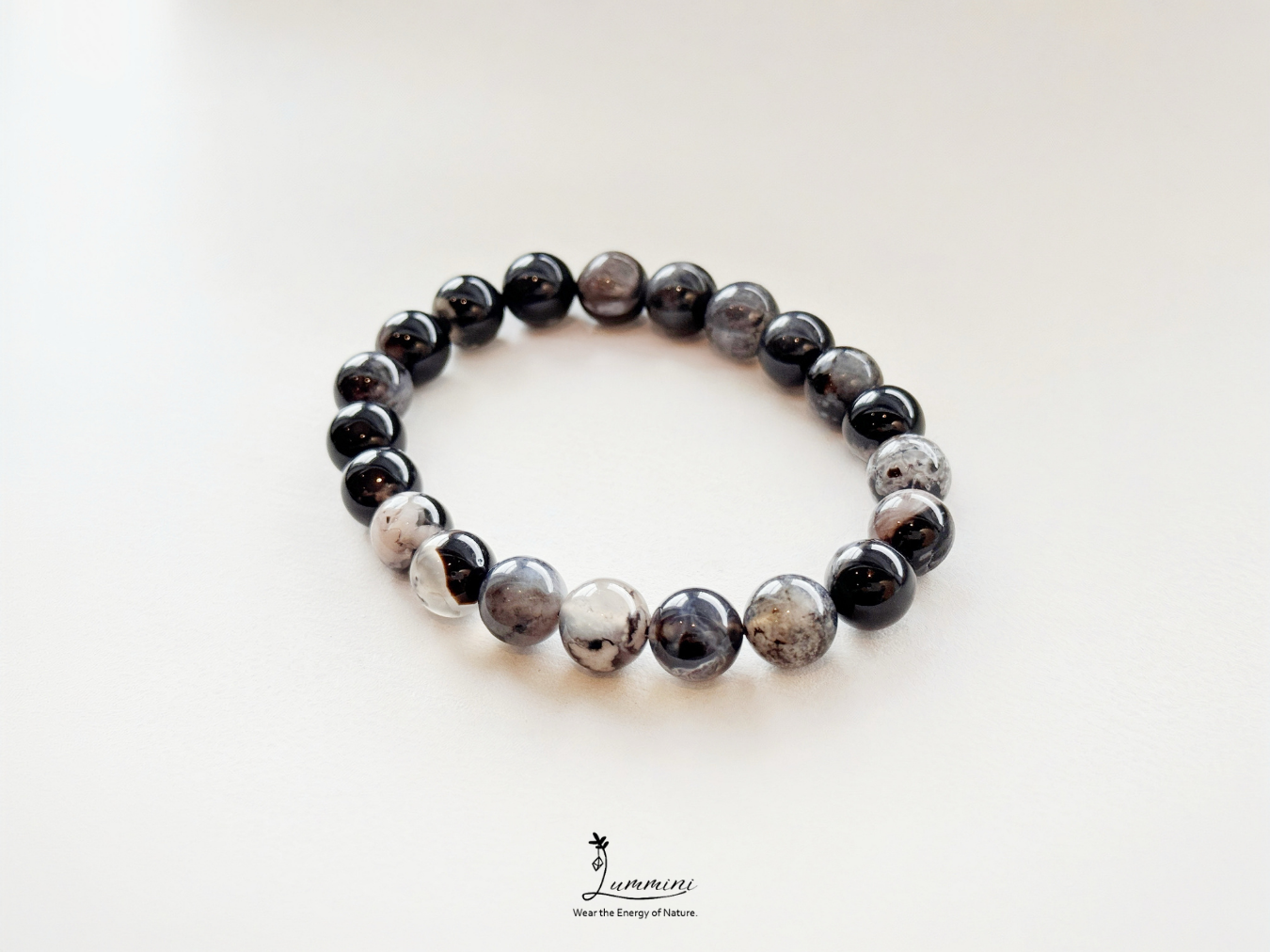 Black Sakura Agate · Unique Blossom Pattern · 9.5mm