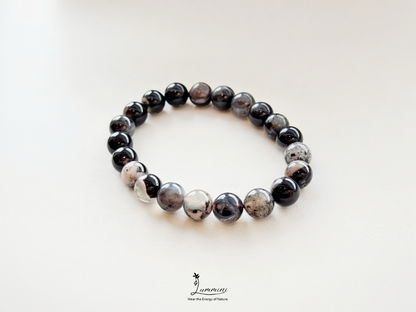 Black Sakura Agate · Unique Blossom Pattern · 9.5mm