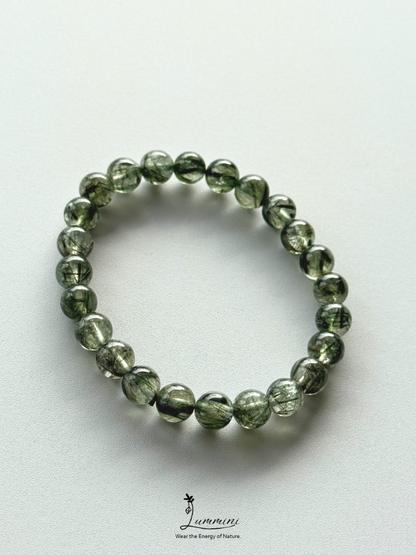 Natural Dark Green Rutilated Quartz Bracelet – 8mm, One of a Kind