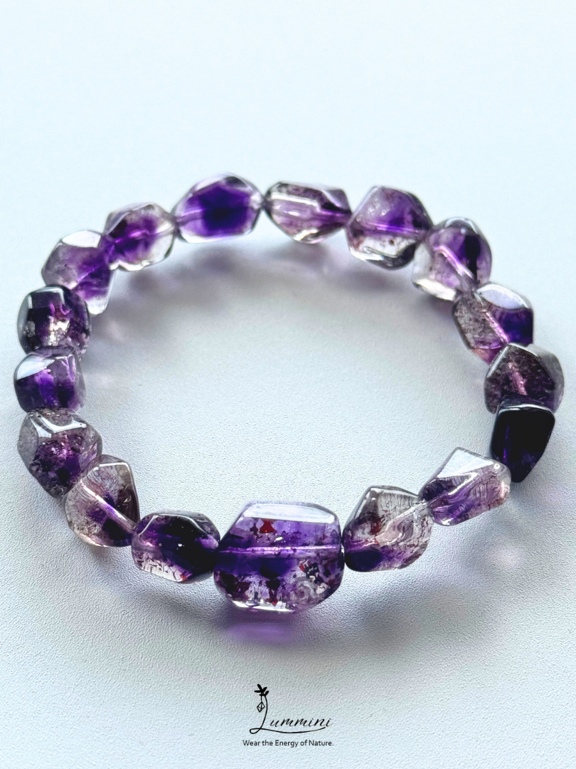 Top Rare Premium Brazilian Natural Super Seven Quartz Hand-Cut Freeform Crystal Bracelet – 18g, 10mm