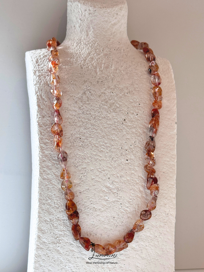 Rare Natural Aurora 23 Inclusion Quartz Nugget Necklace with Golden Feather Inclusions -  One of a Kind