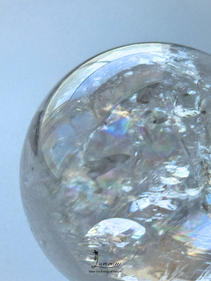 Collector-Grade Large Natural Clear Quartz Sphere with Explosive Rainbow Fractures – 62.5mm