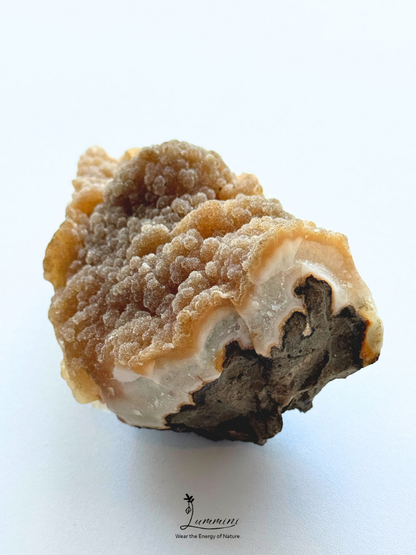 Natural Honey Botryoidal Druzy Quartz on Agate Matrix – 175g, 90mm