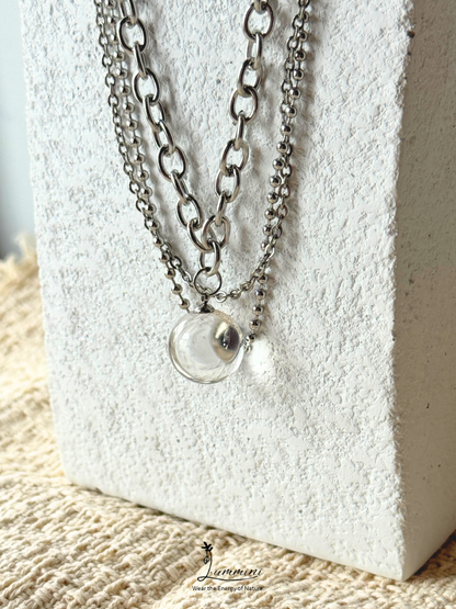 Natural Clear Quartz 15mm Multi-Layer Chain Necklace, One of a Kind