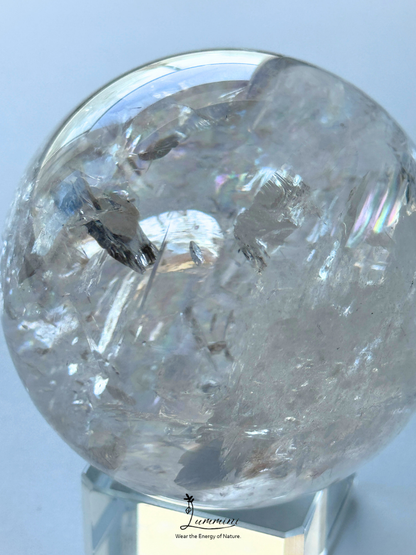 Collector-Grade Large Natural Clear Quartz Sphere with Explosive Rainbow Fractures – 62.5mm