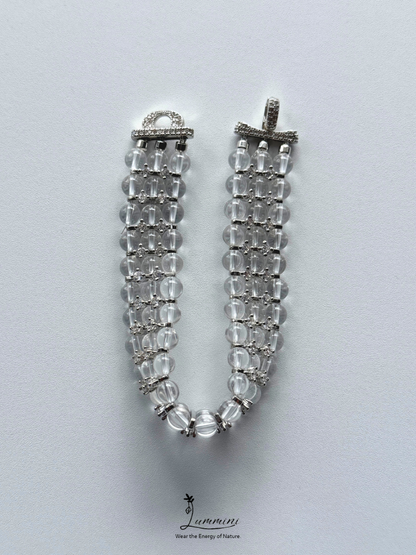 Natural AAA Clear Quartz & Zircon Bracelet – 6mm - One of a Kind