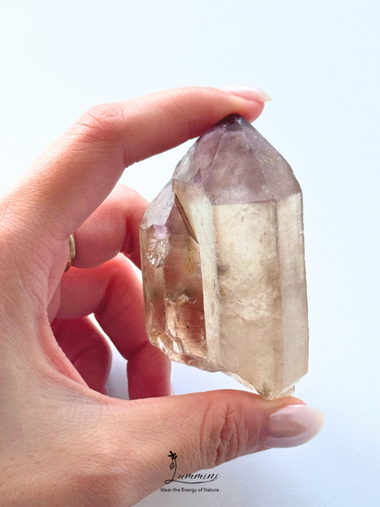 Natural Intergrown Quartz Double Point with Smoky-Lilac Tips, Akashic line  – 95g, 72mm