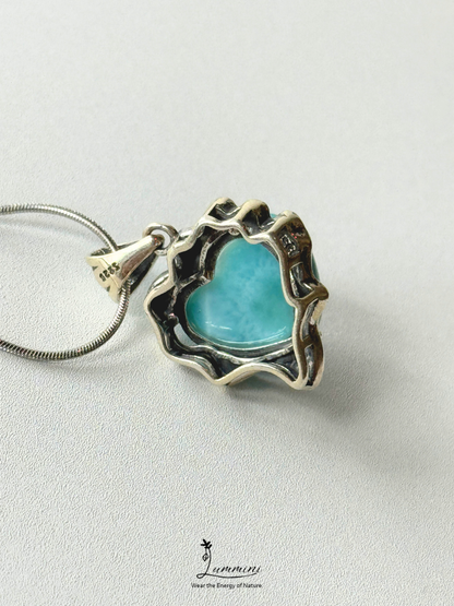 Genuine Natural Larimar Heart Pendant Necklace in Silver 925 Setting – 19.5*19.5*14.5 mm, Gift Ready, One of a Kind, Larimar Jewellery